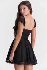 Black mini dress with lace trim