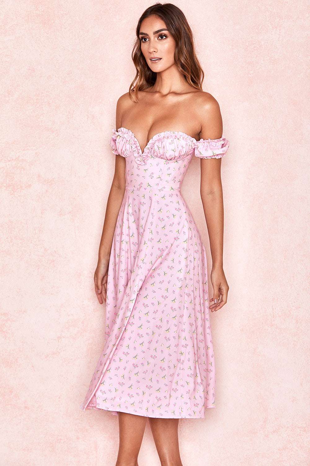 Blommig axelbandslös lång sundress