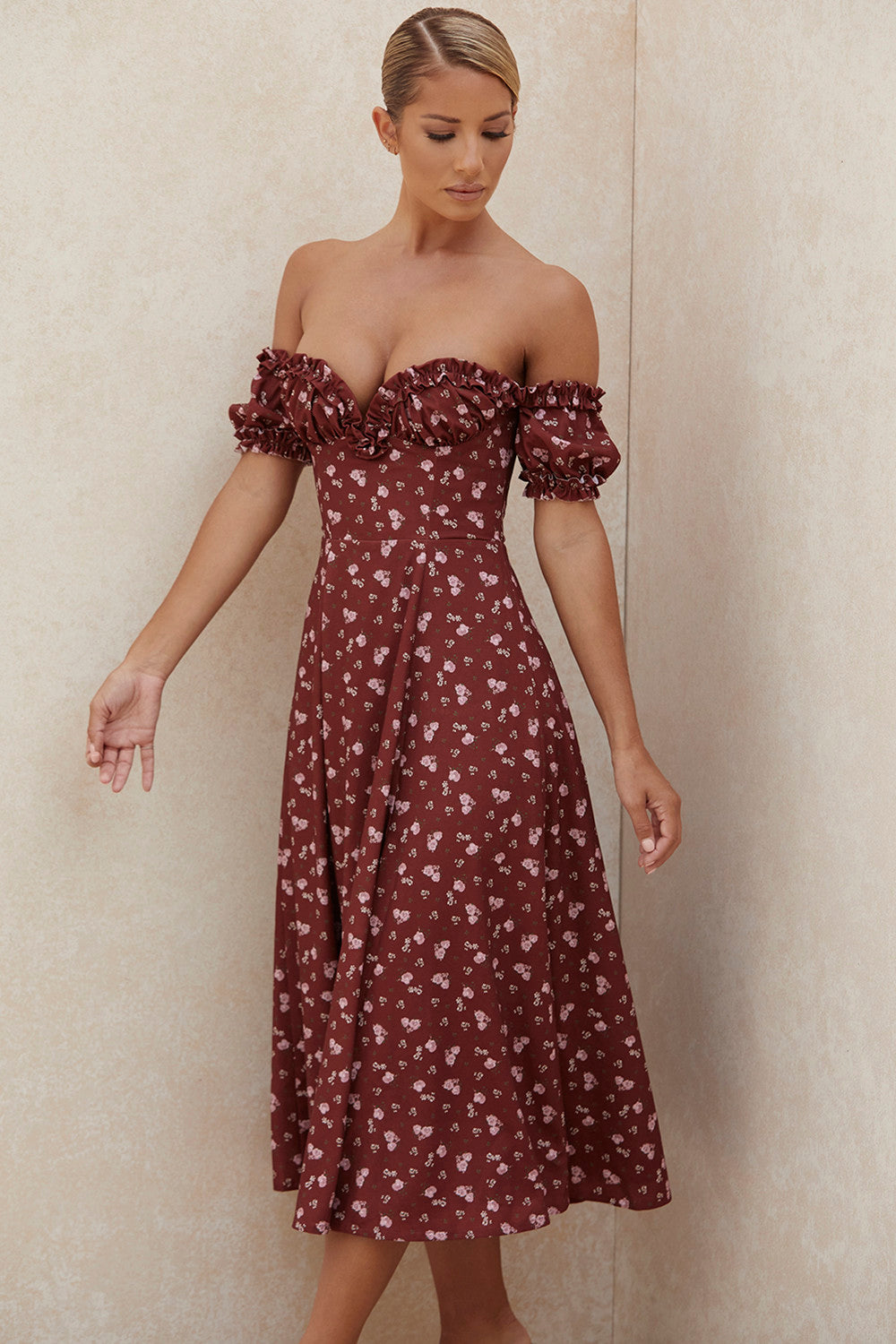 Blommig axelbandslös lång sundress