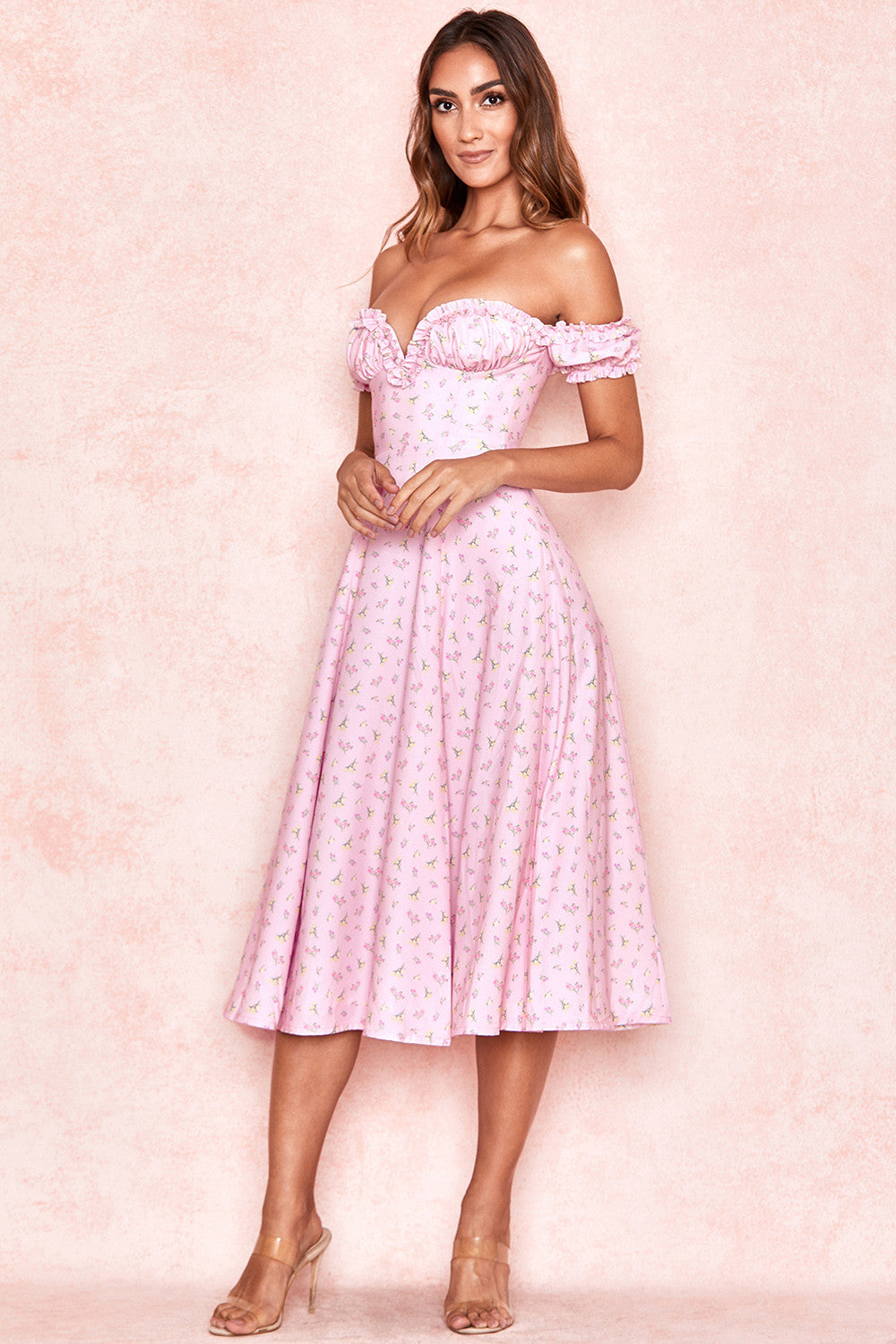 Blommig axelbandslös lång sundress