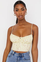 Citronfärgad blommig bustier topp med veck