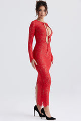 Röd långklänning med öppen front