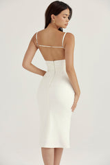 Elfenben satin korsett medium klänning