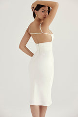 Elfenben satin korsett medium klänning