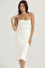 Elfenben satin korsett medium klänning