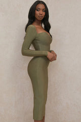 Olive green sweetheart neckline bodycon dress