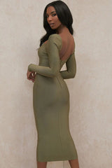 Olive green sweetheart neckline bodycon dress