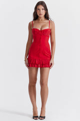 Körsbärsfärgad korsettklänning