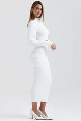 Vit polotröja med långa ärmar och cargo-kjol