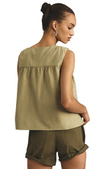 Khaki sleeveless top with ruched front