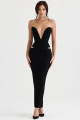 Djupt skuren korsett med maxikjol