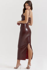 Choklad elegant midiklänning i latex