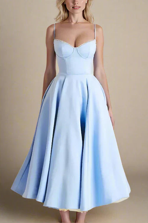 Corset midi dress with lace and thin straps