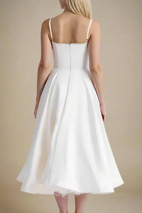 Corset midi dress with lace and thin straps