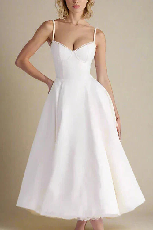 Corset midi dress with lace and thin straps