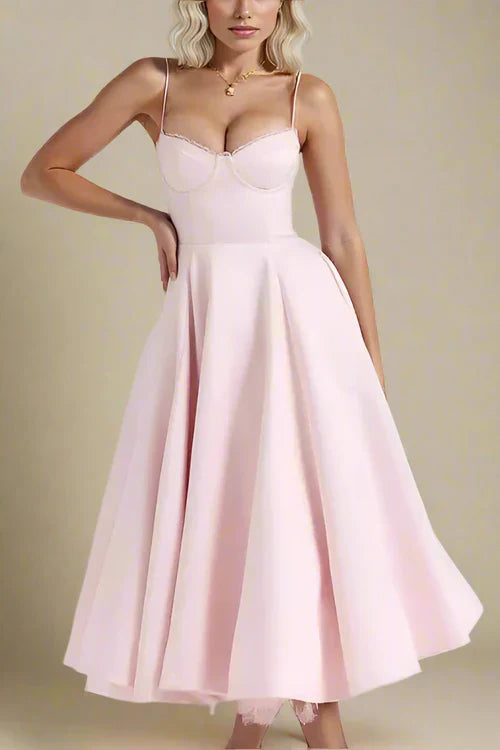 Corset midi dress with lace and thin straps