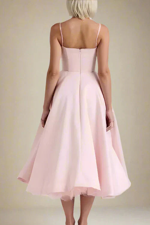 Corset midi dress with lace and thin straps