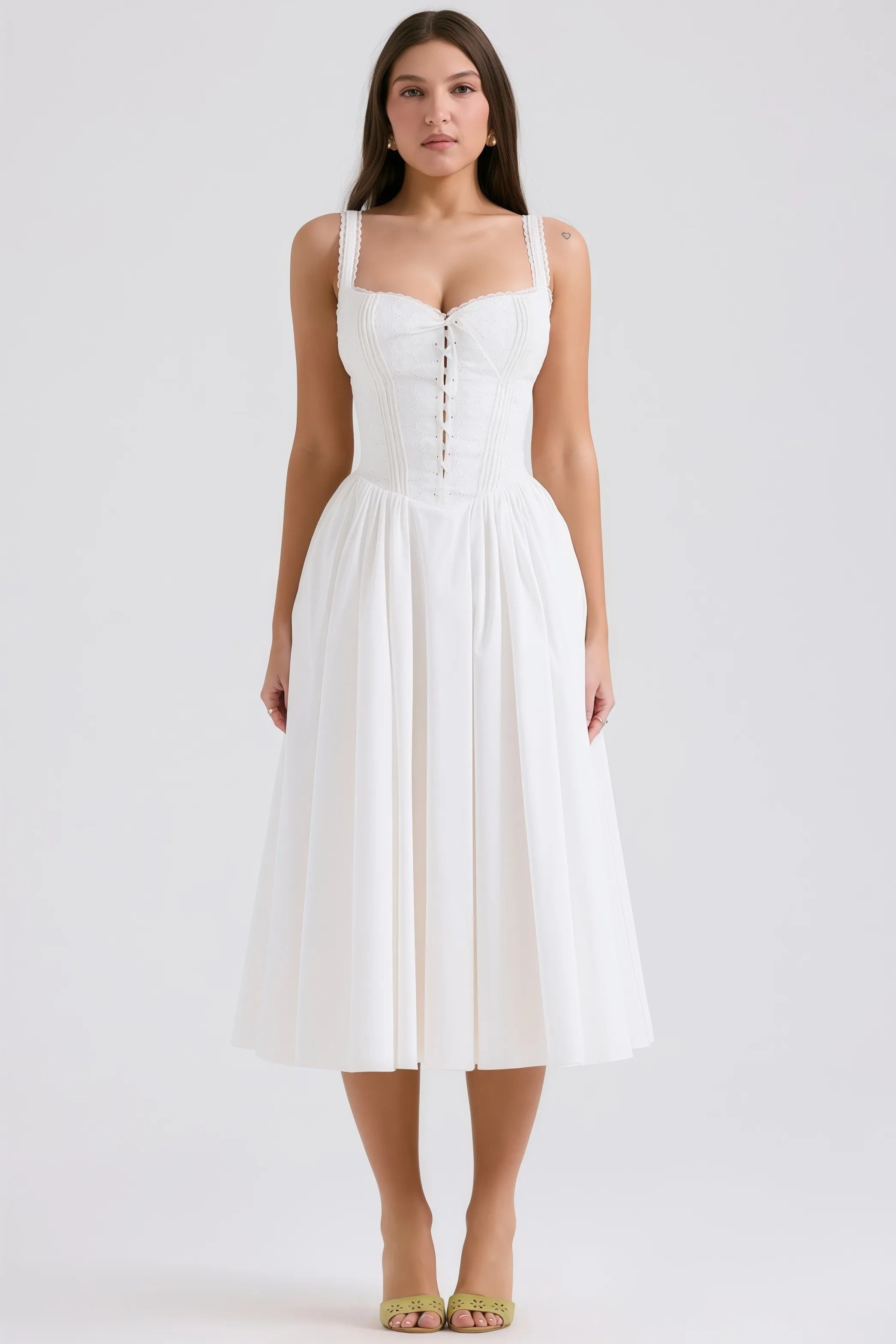 White midi corset dress with lace trim