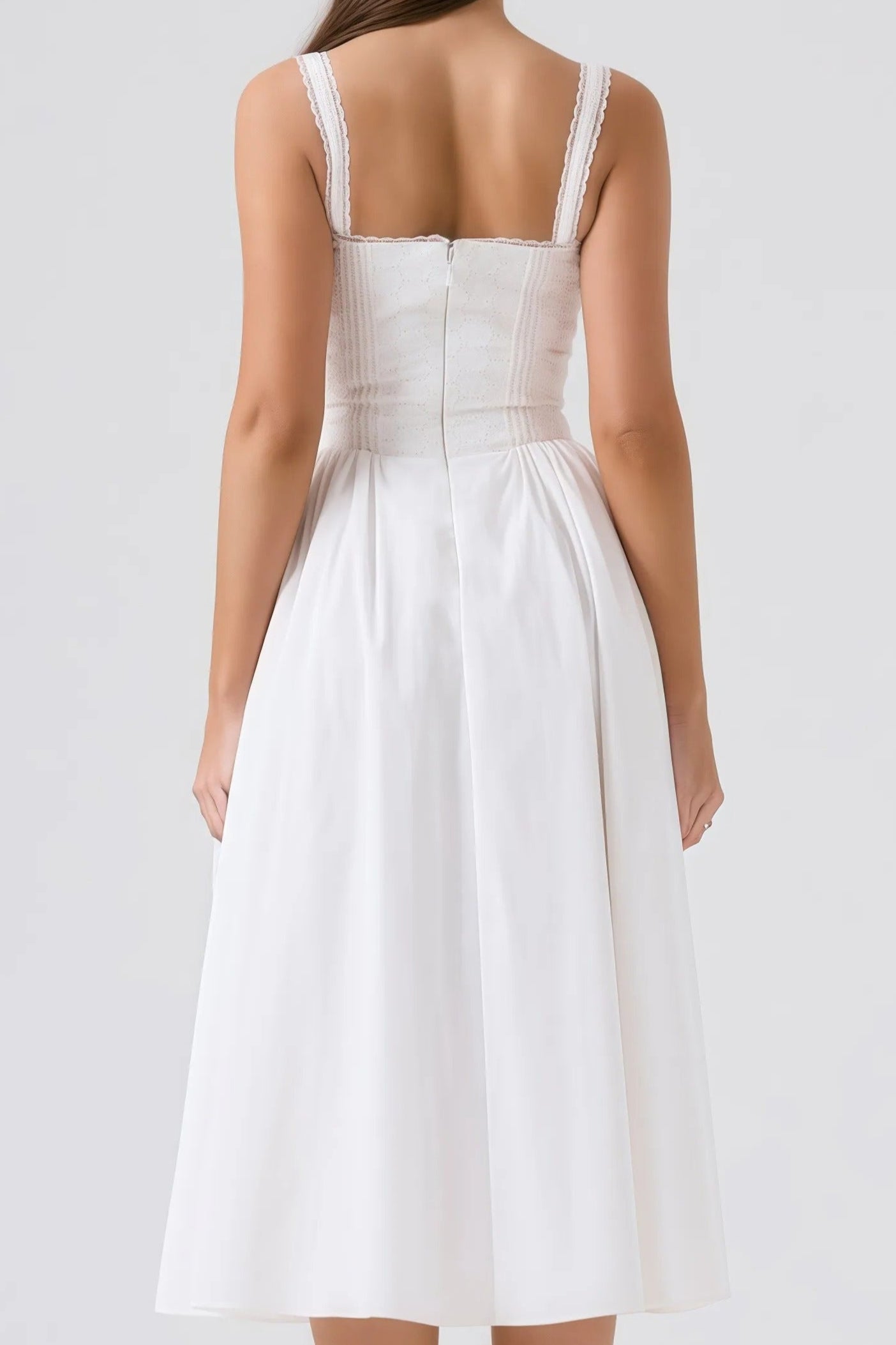White midi corset dress with lace trim