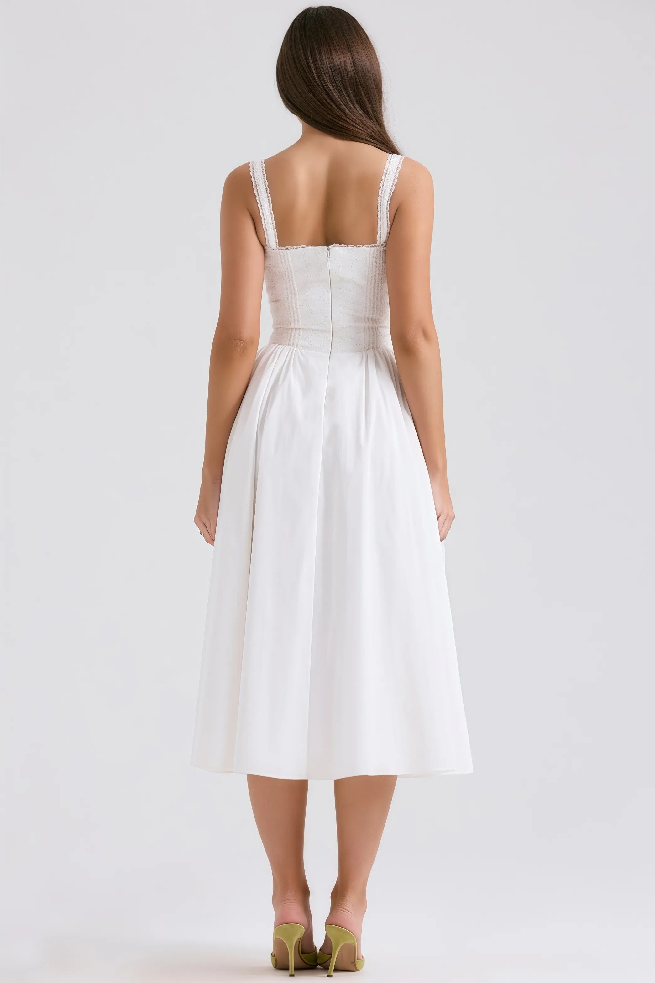 White midi corset dress with lace trim