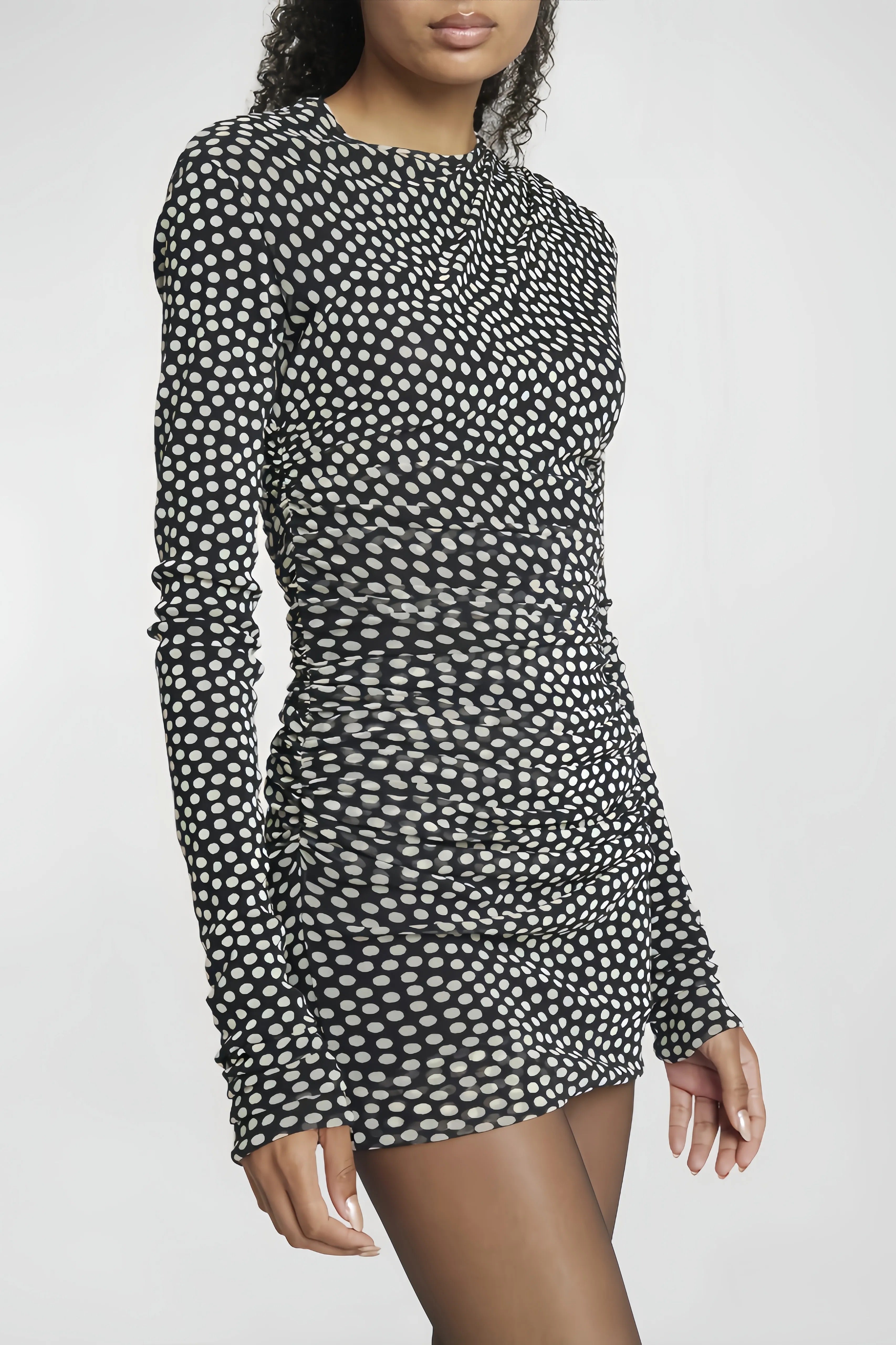 Long sleeve polka dot mini dress