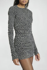 Long sleeve polka dot mini dress