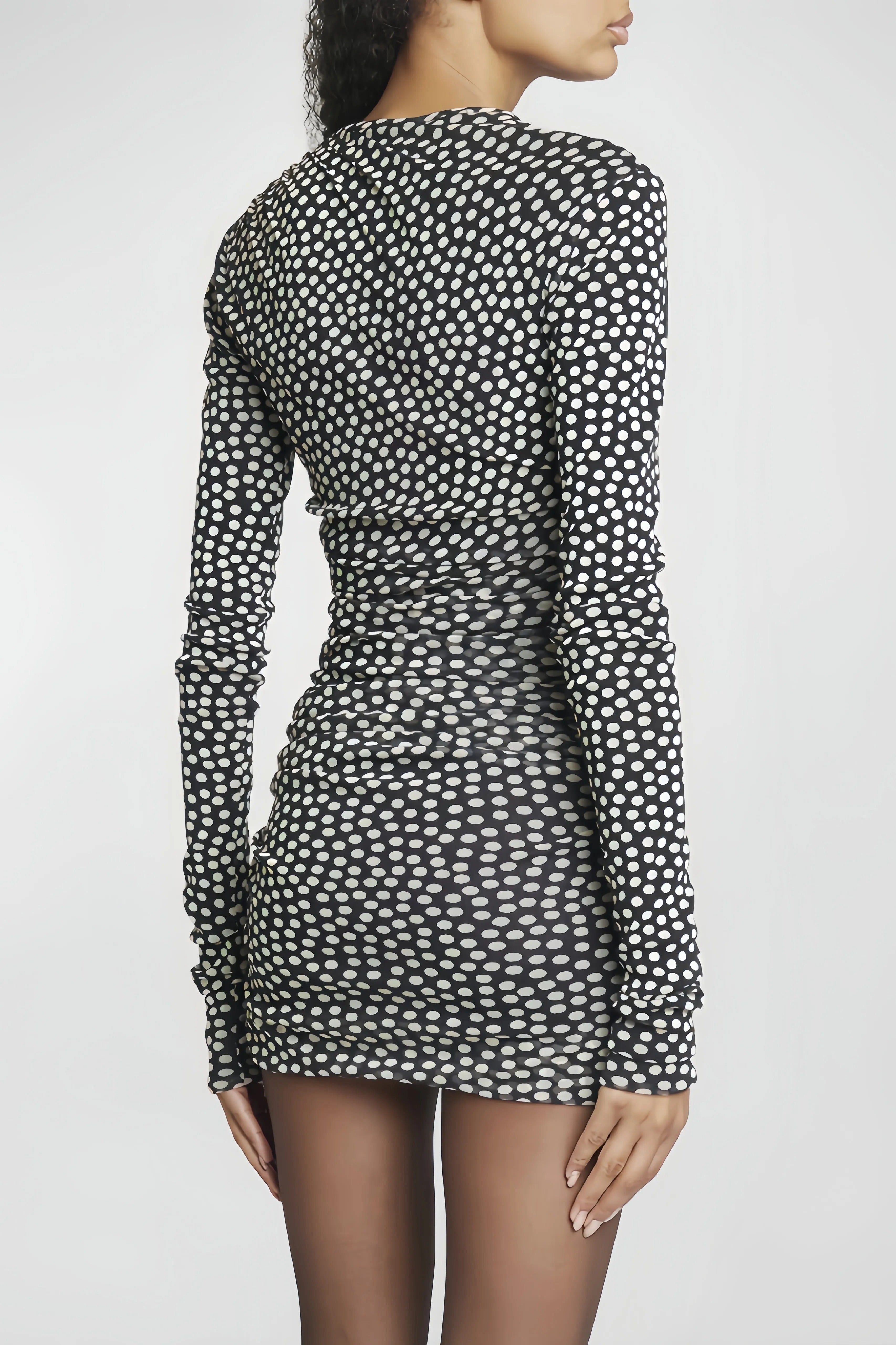 Long sleeve polka dot mini dress