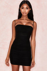 Black spaghetti strap pleated mini dress