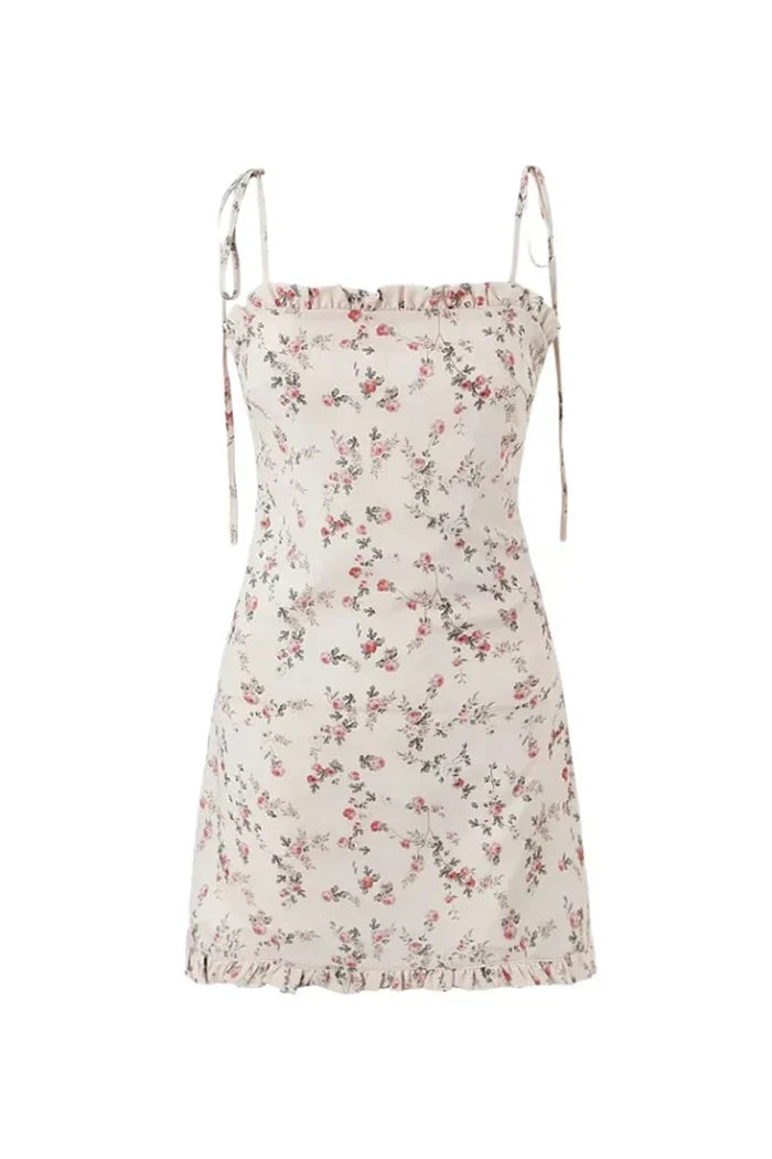 Cream floral print mini dress