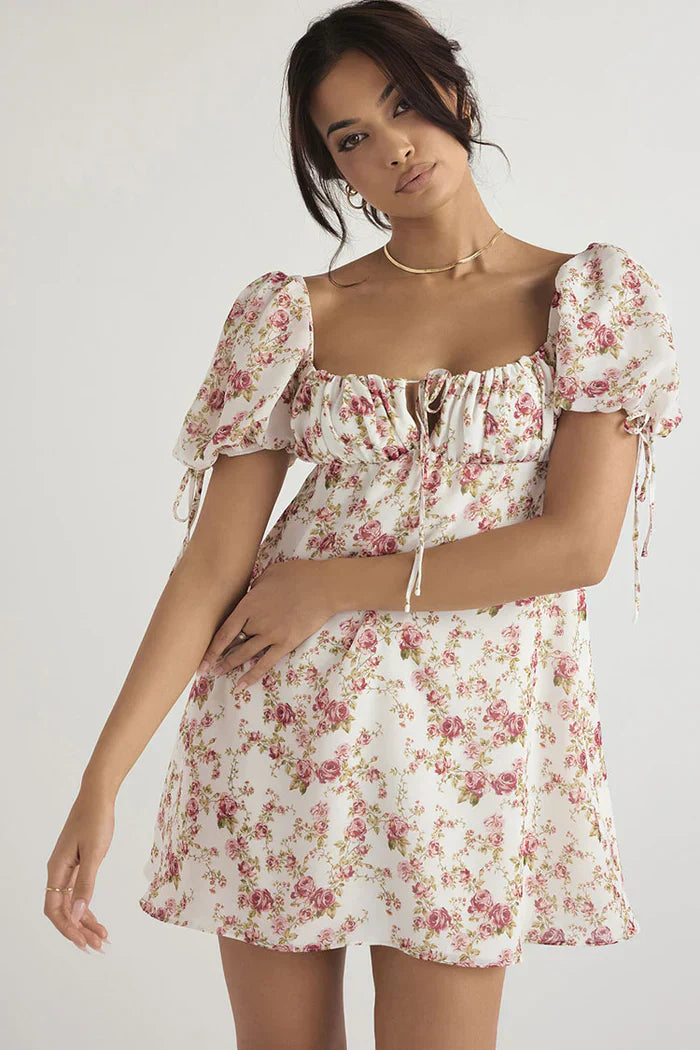 White babydoll dress with pink flowers