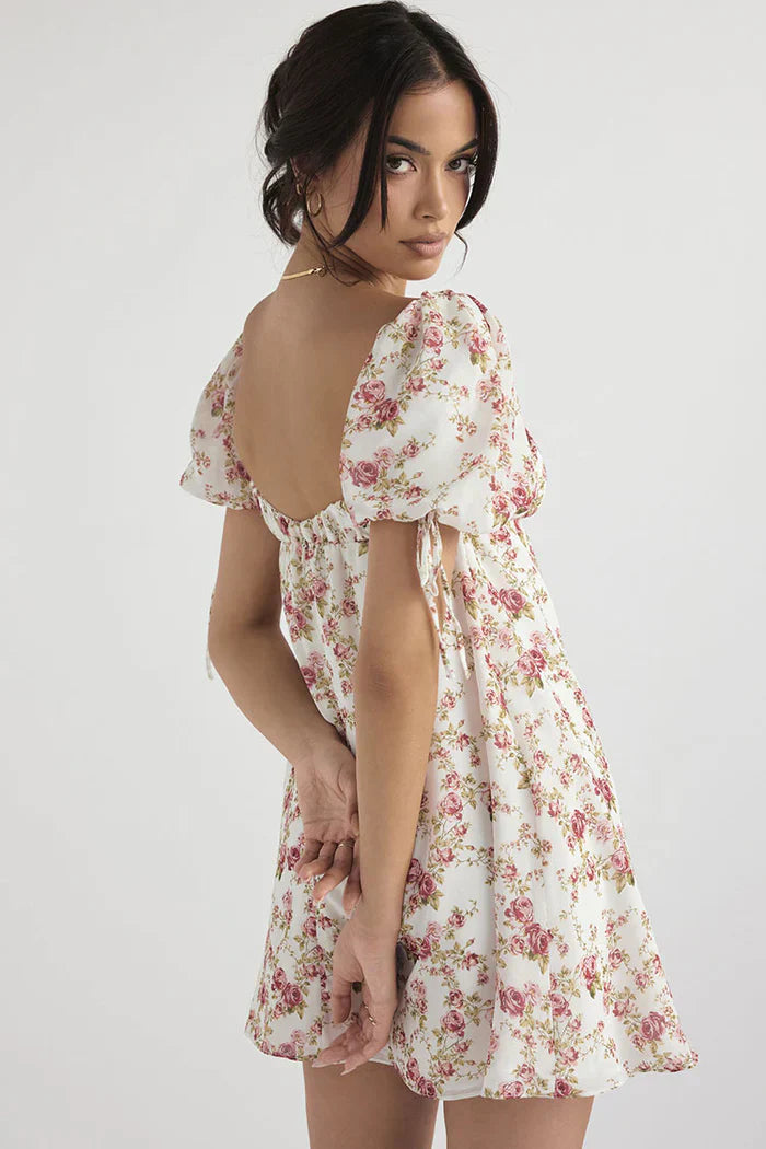 White babydoll dress with pink flowers