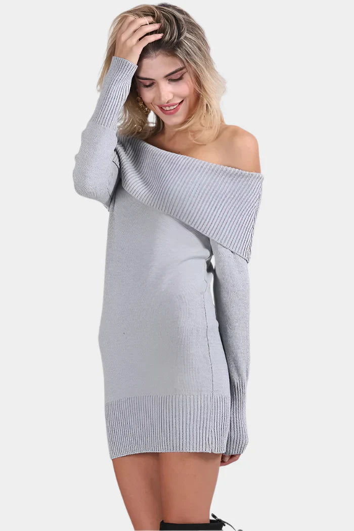 Light gray off-the-shoulder knit dress