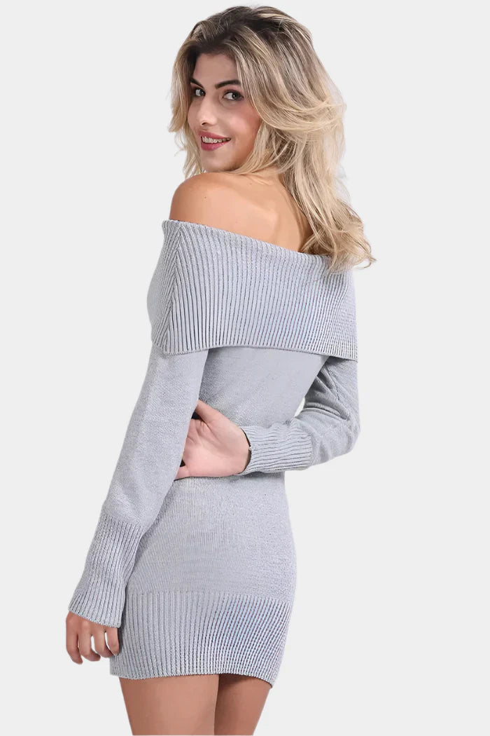 Light gray off-the-shoulder knit dress