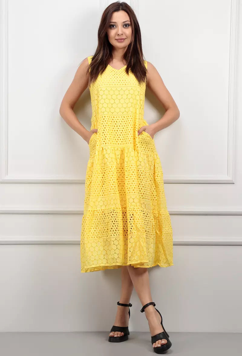 Yellow embroidered summer dress