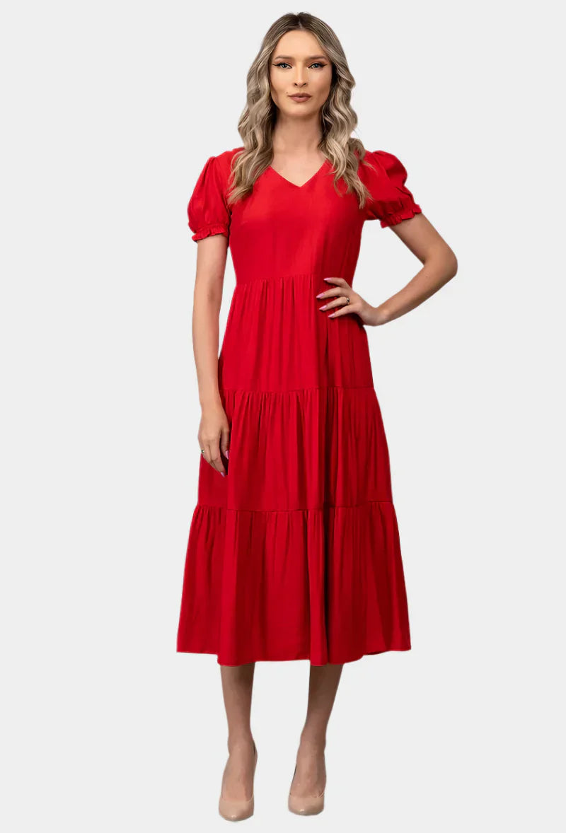 Timeless midi dress with layered skirt