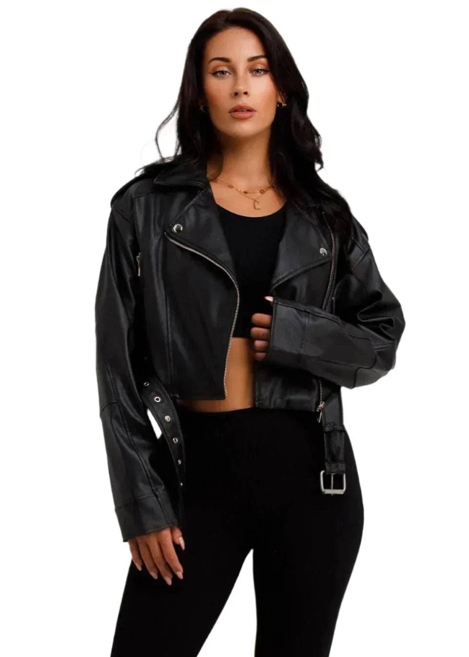 Short biker jacket with zip details