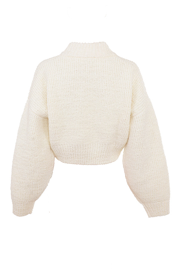 Stickad krämig varm cardigan