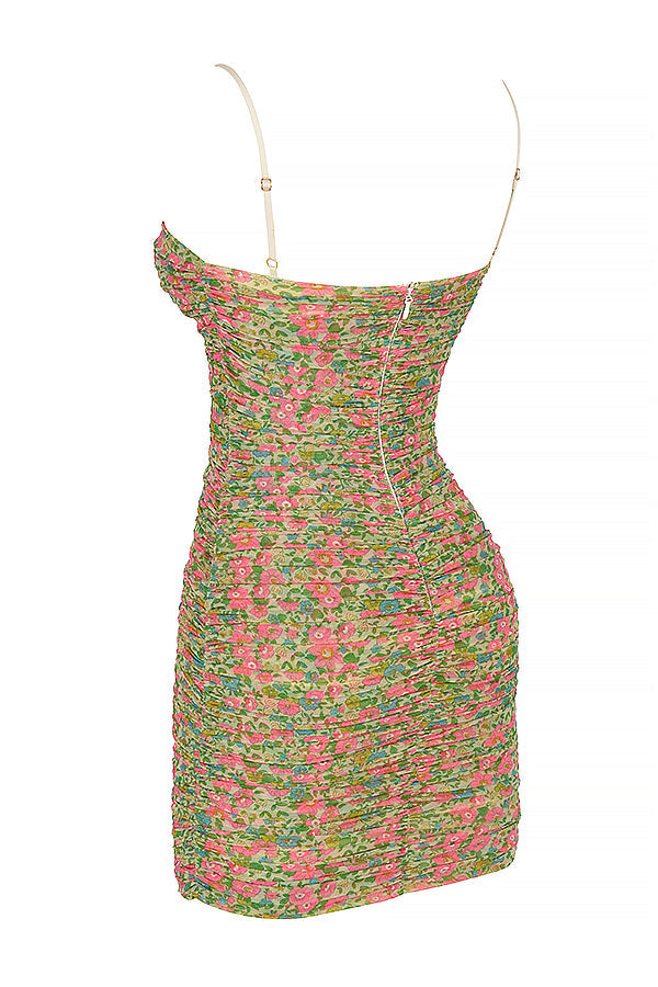 Vintage ljus miniklänning med blommönster