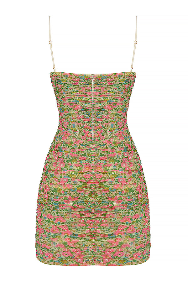 Vintage ljus miniklänning med blommönster