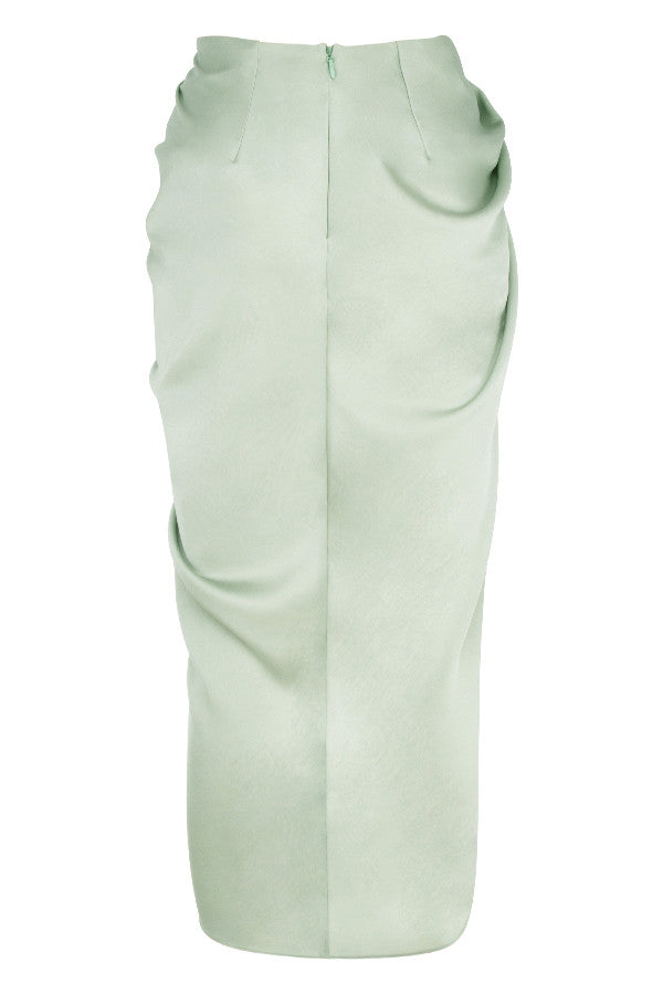 Utskärning blustop i satin och draperad kjol