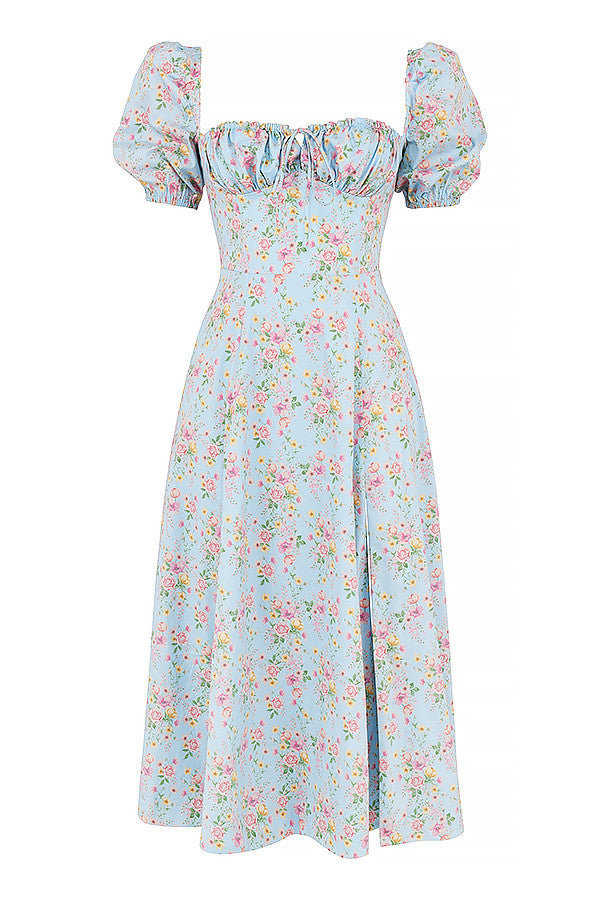 Medium sundress med blommiga puffärmar