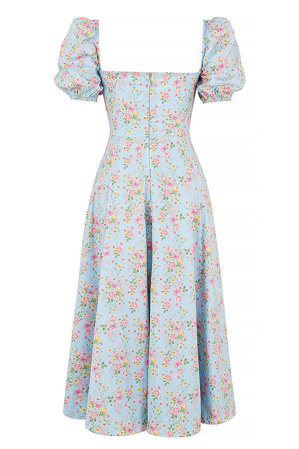 Medium sundress med blommiga puffärmar