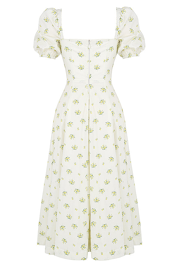 Medium sundress med blommiga puffärmar