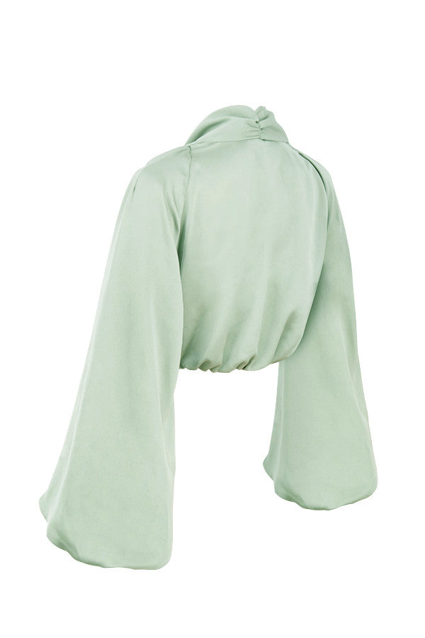 Utskärning blustop i satin och draperad kjol