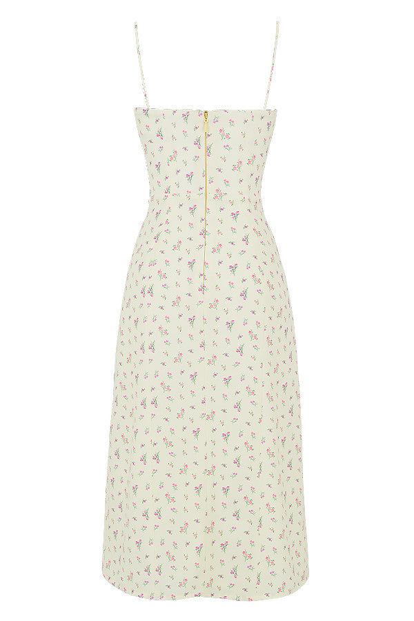 Blommig klänning med bustier och utskuret ben