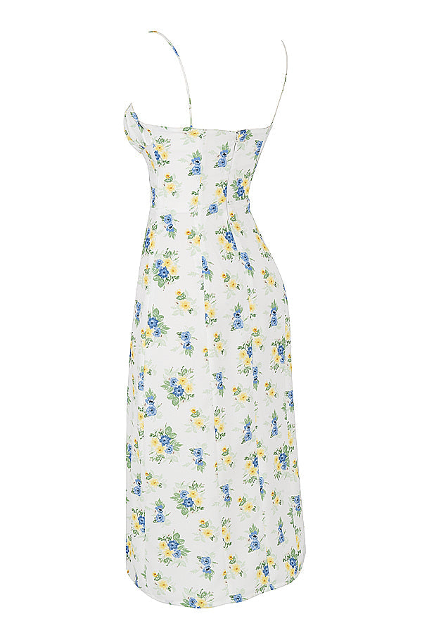 Blommig klänning med bustier och utskuret ben