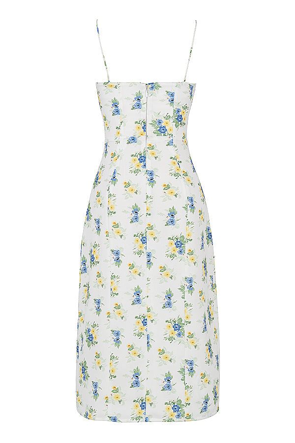 Blommig klänning med bustier och utskuret ben