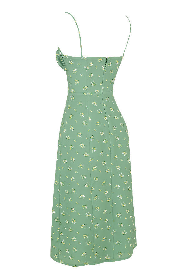 Blommig klänning med bustier och utskuret ben