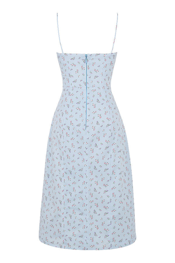 Blommig klänning med bustier och utskuret ben