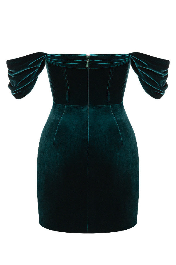 Mjuk smaragdgrön off shoulder miniklänning